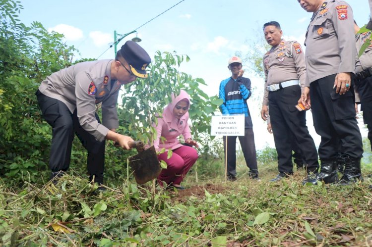 Polres Trenggalek Tanam Ratusan Pohon Beringin di Lahan Kritis Jaga Sumber Air